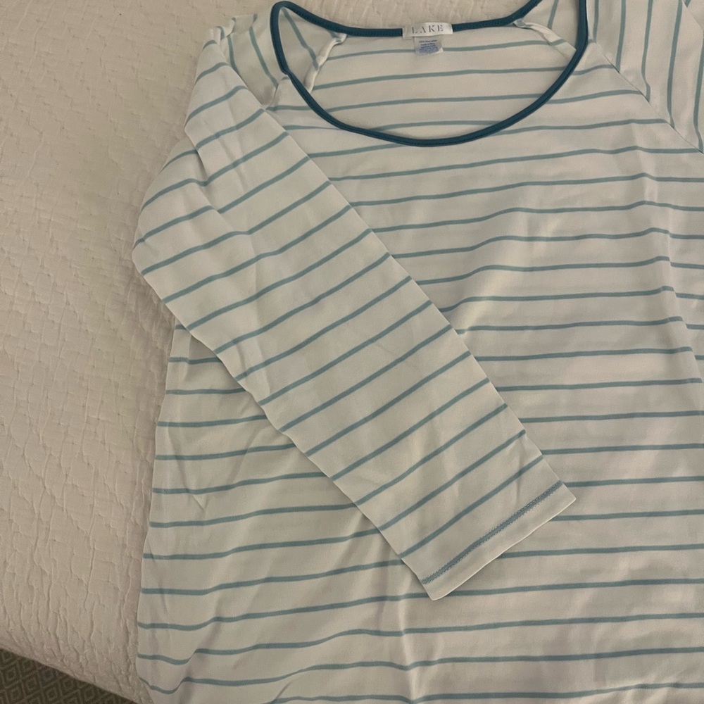 Lake Pajamas Pima Cotton 3/4 Striped Sleeve Top & Short Set